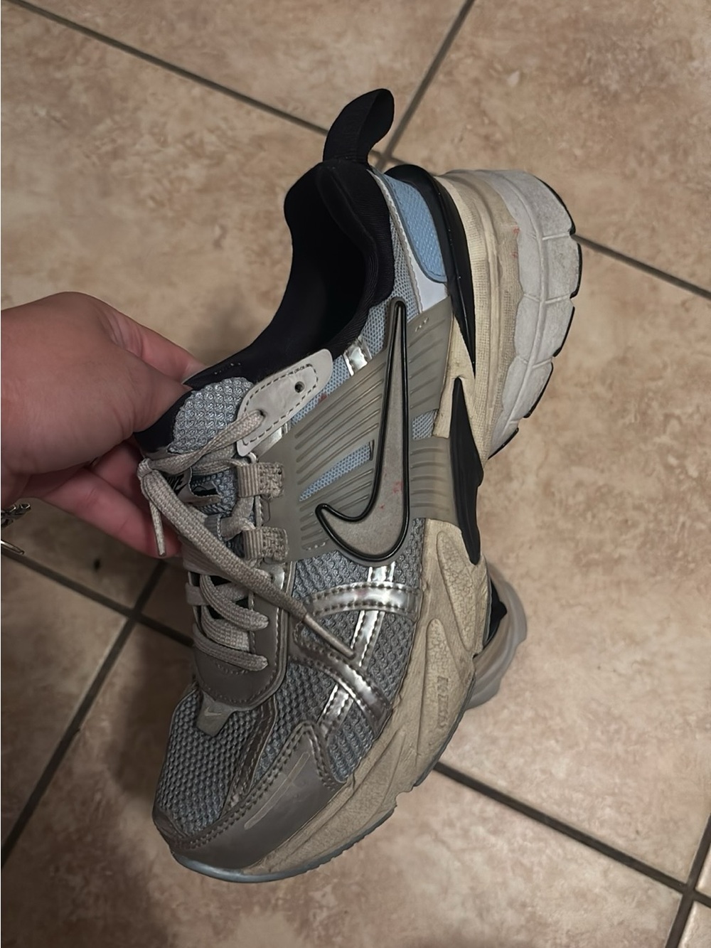 Nik Silver and light blue Mesh Sneakers